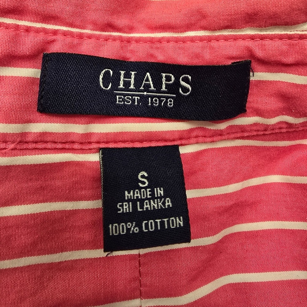 Chaps Pink White Stripe Button Up Shirt Women's S Cotton Preppy Coastal Classic - Picture 2 of 7